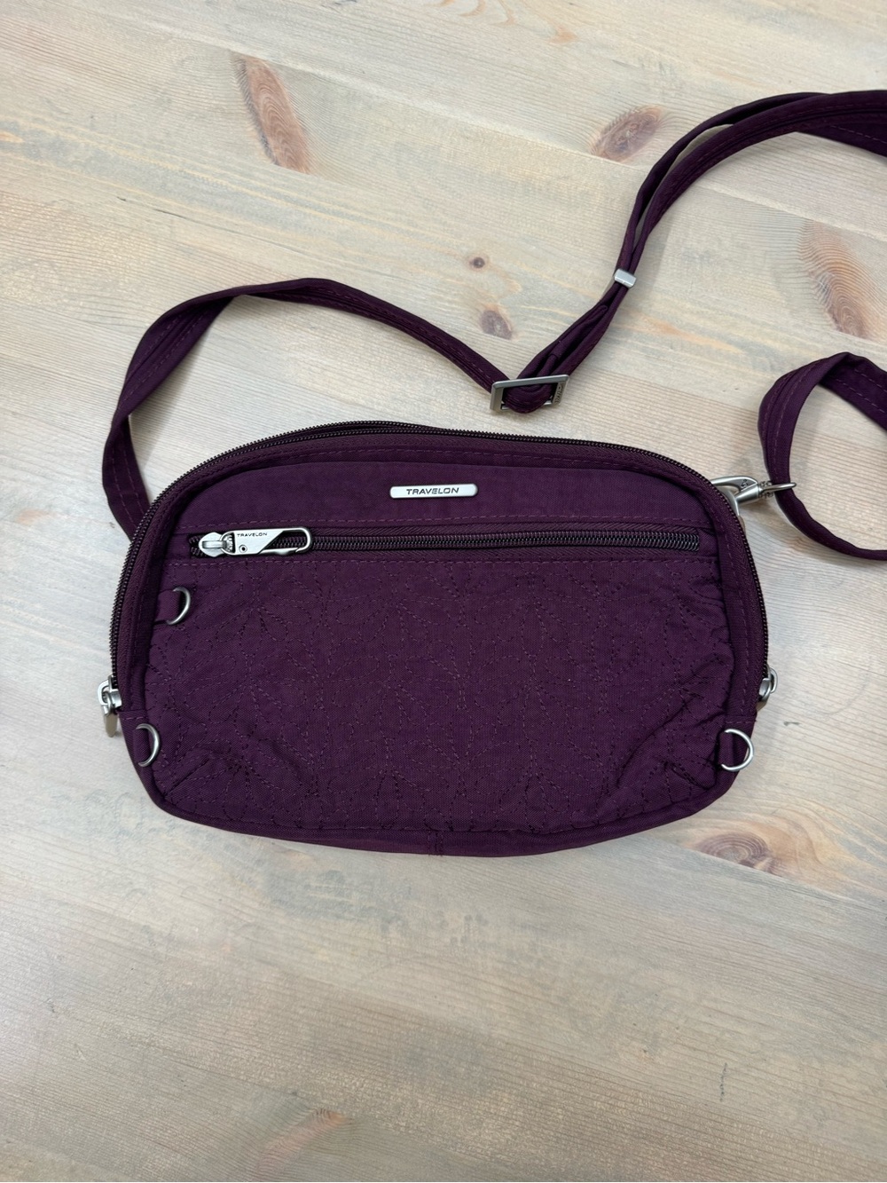 Travelon Plum Quilted Crossbody Bag
